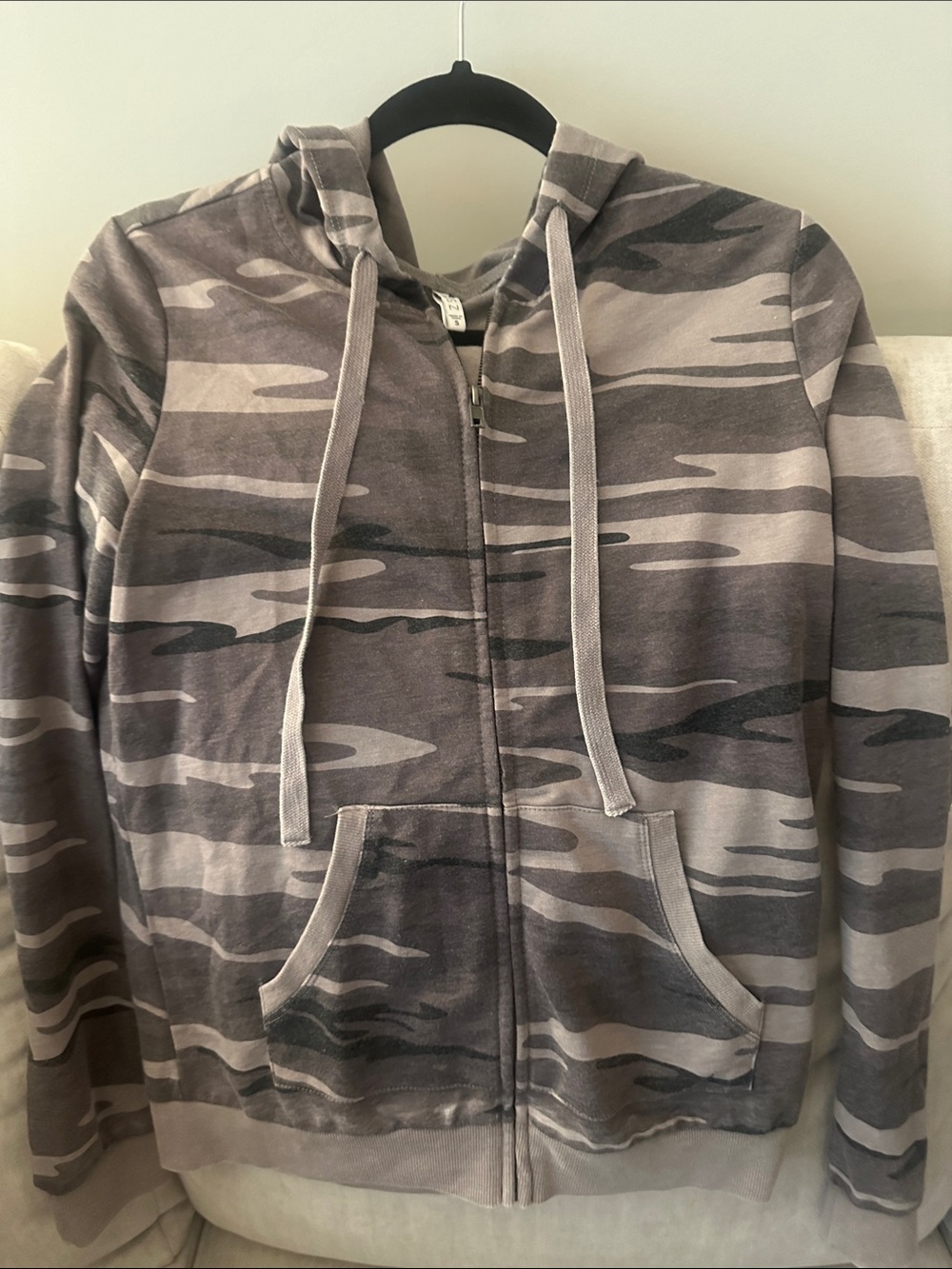Z Supply Gray & Taupe Camo Zip Hoodie